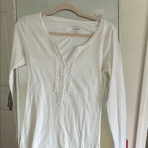 Old Navy Women's White Long Sleeve Top with Ruffle Detail